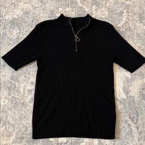 Black Ribbed Half-Zip Top